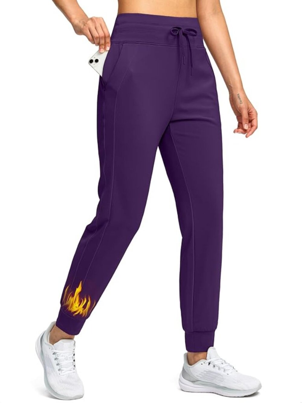 Soothfeel Women's Fleece Lined Joggers Thermal Sweatpants (L, dark purple)